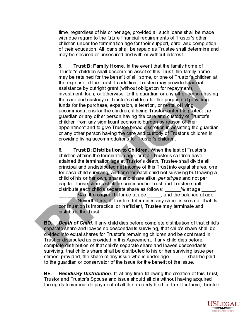 Preview Marital Deduction Trust - Trust A and Bypass Trust B