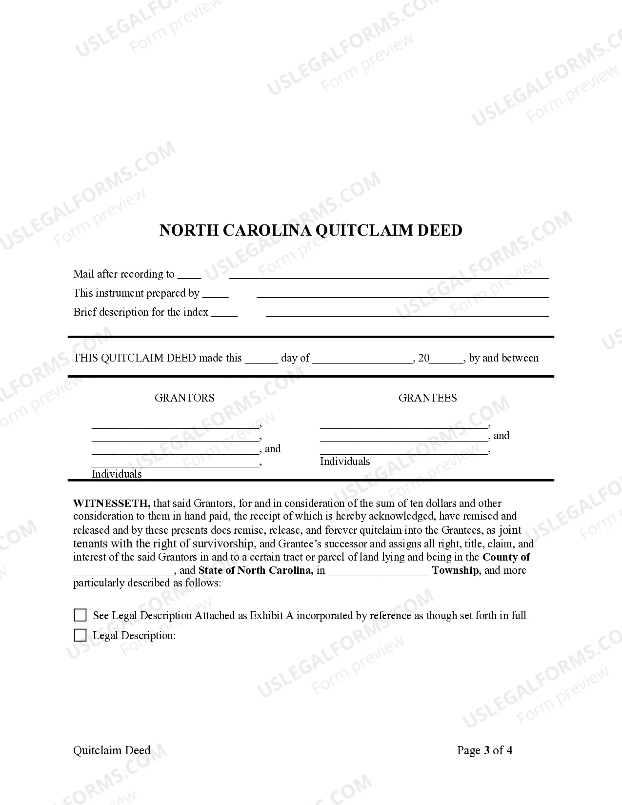 Preview Quitclaim Deed - Four Individuals to Three Individuals