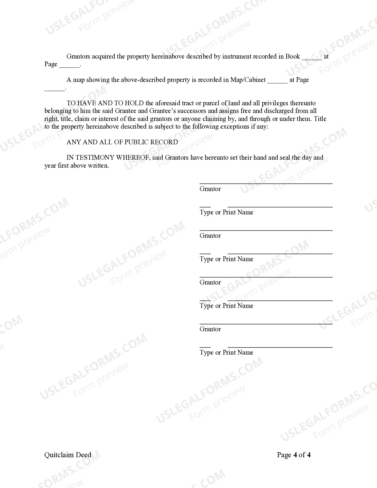 Preview Quitclaim Deed - Four Individuals to Three Individuals