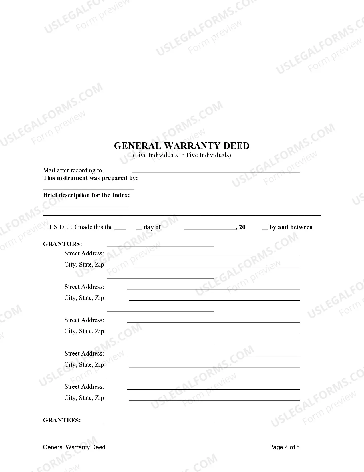 Preview General Warranty Deed from Five Individuals to Five Individuals