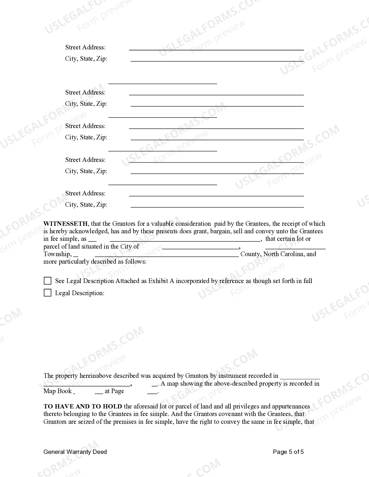 Preview General Warranty Deed from Five Individuals to Five Individuals