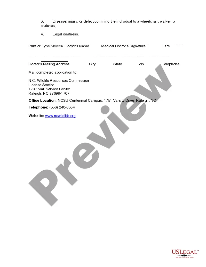 Preview Application for Disabled Sportsman Programs for the State of North Carolina