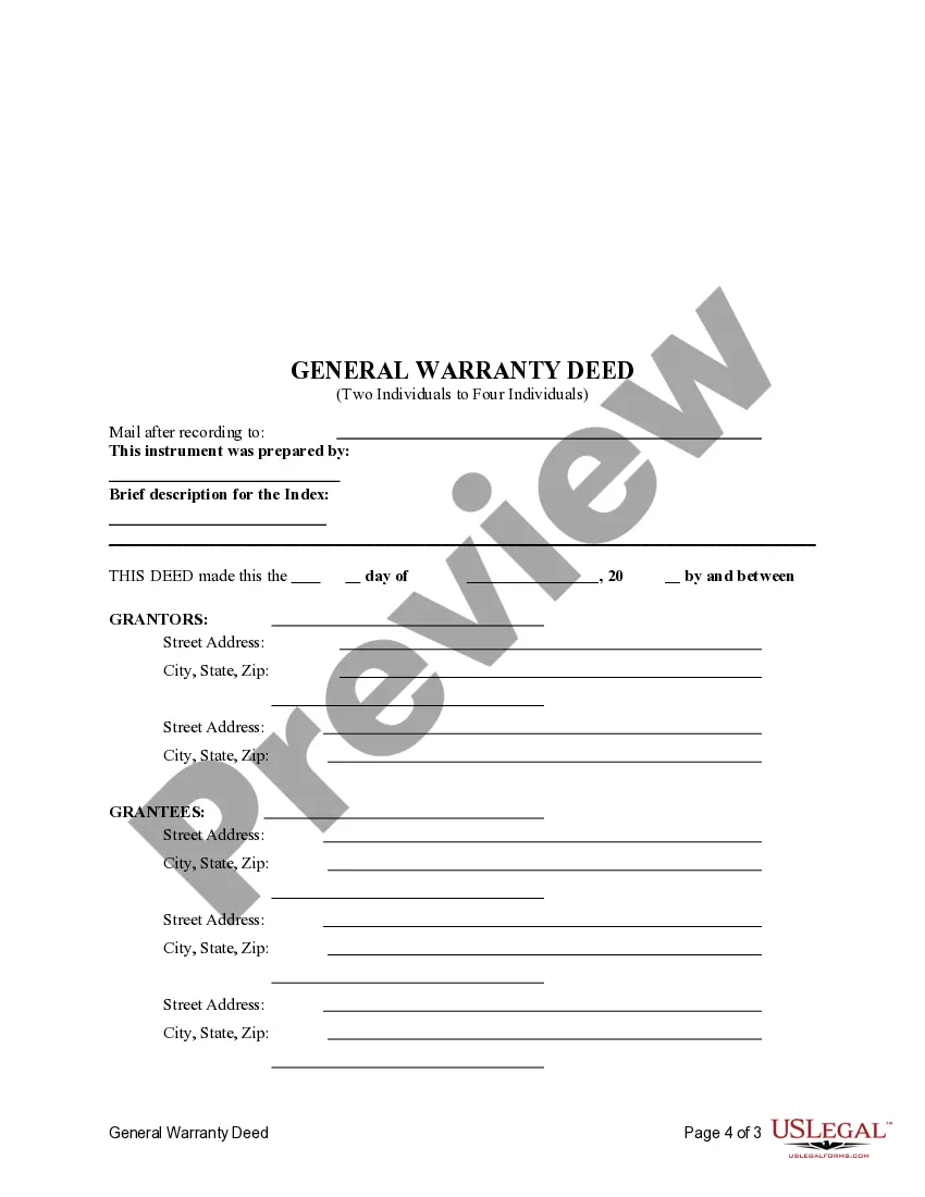 Preview General Warranty Deed from Two Individuals to Four Individuals