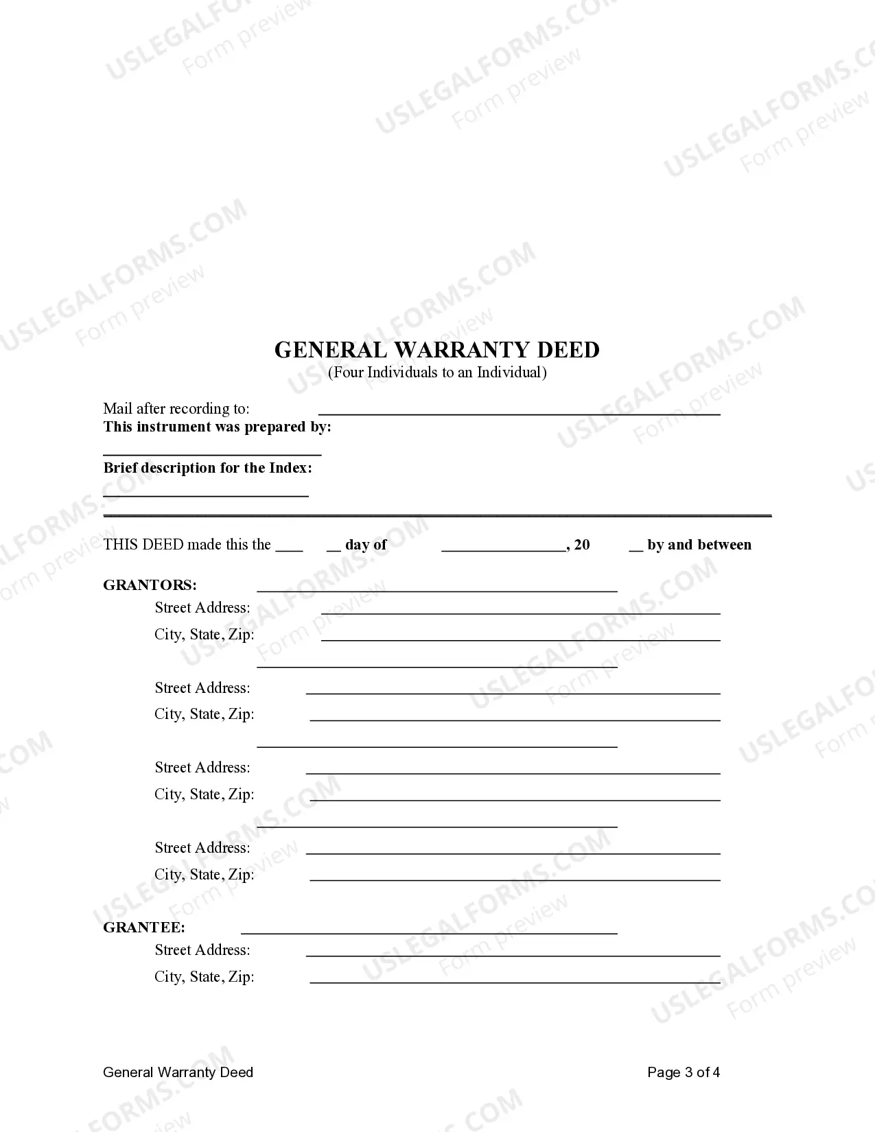 Preview General Warranty Deed from Four Individuals to One Individual