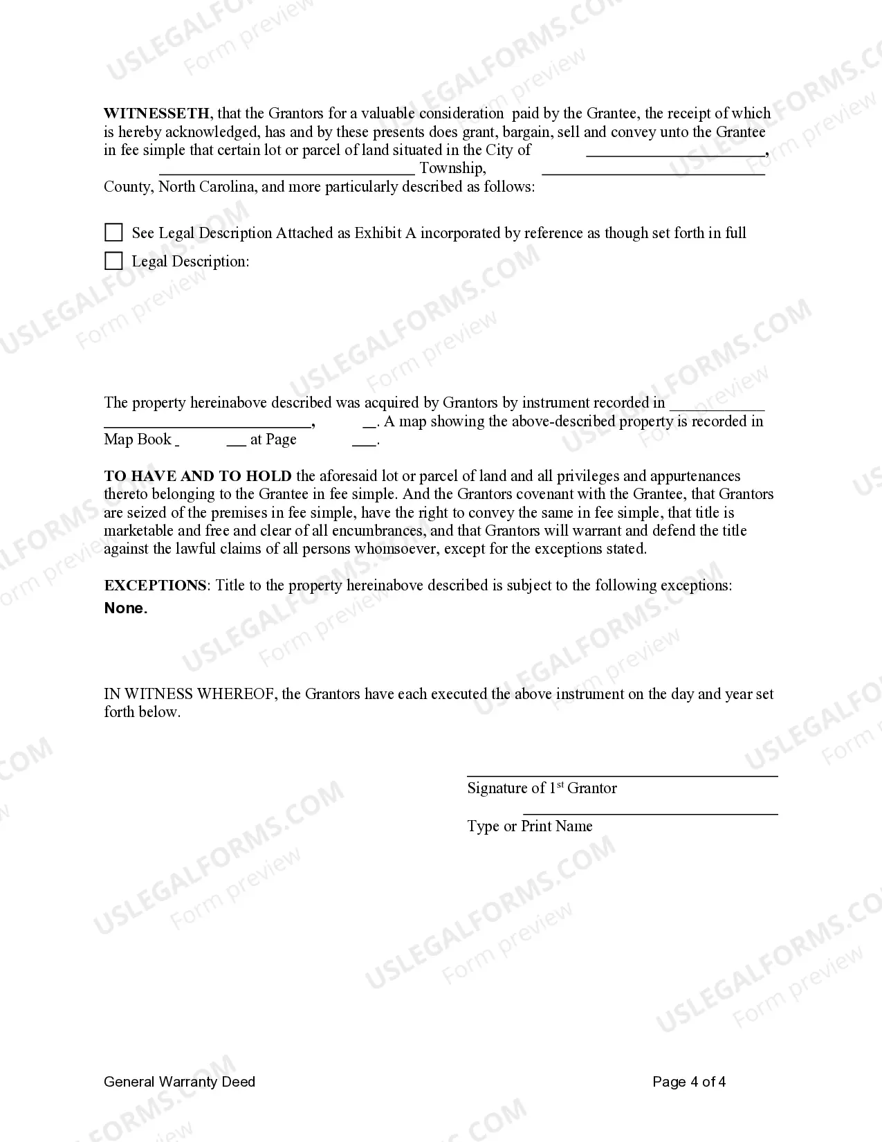 Preview General Warranty Deed from Four Individuals to One Individual