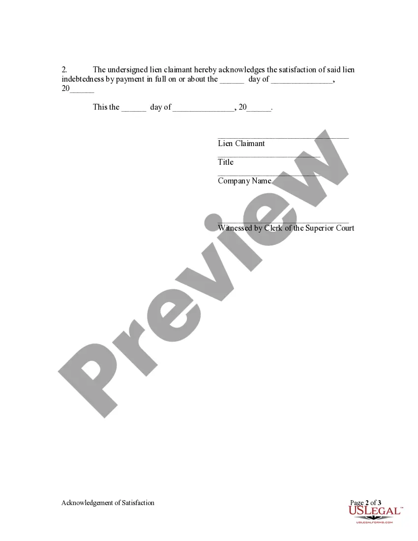 Get Acknowledgment of Satisfaction for Corporation Preview Acknowledgment of Satisfaction for Corporation