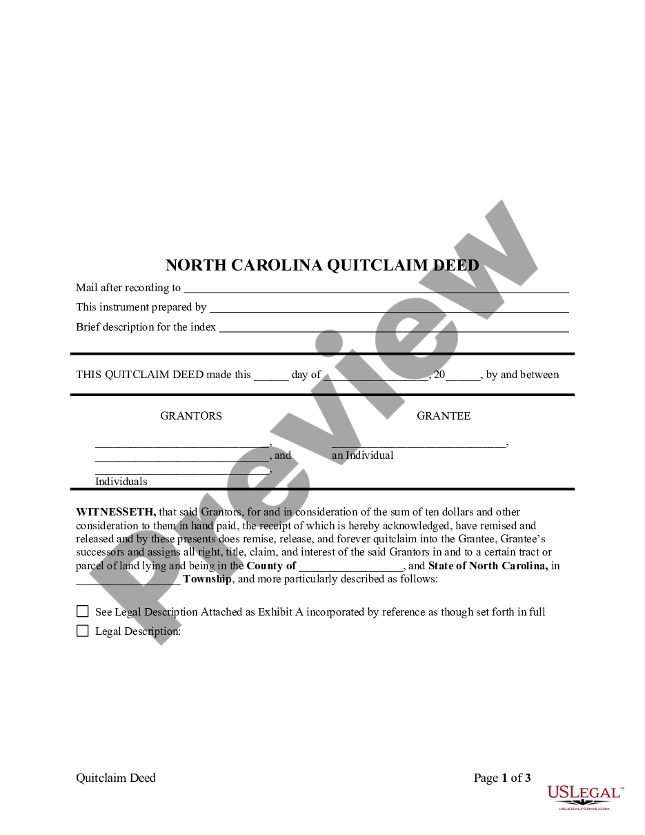 North Carolina Quitclaim Deed With Mortgage Us Legal Forms 