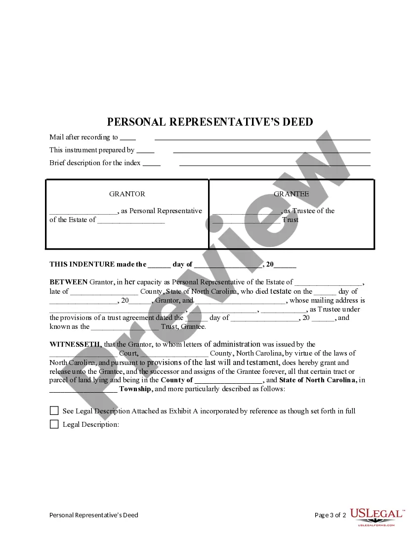 Get Personal Representative's Deed to a Trust Preview Personal Representative's Deed to a Trust