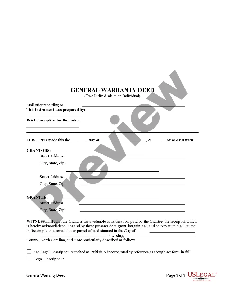 Preview General Warranty Deed from Two Individuals to an Individual