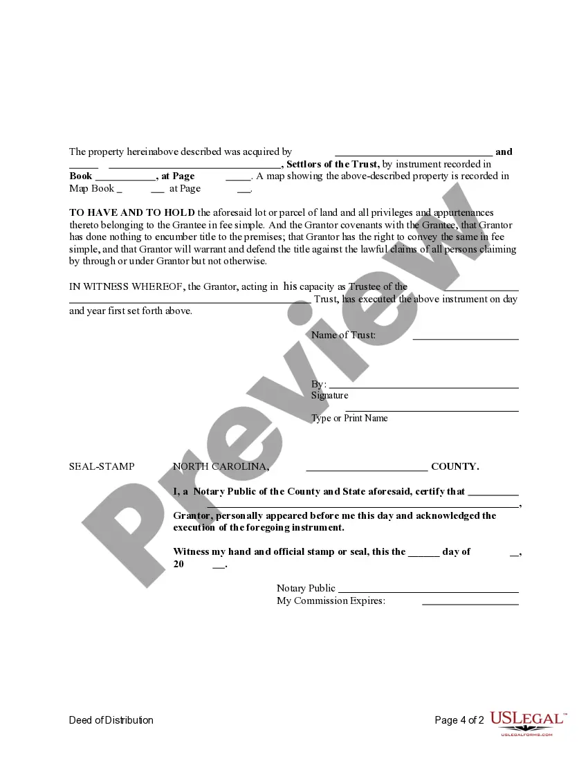 Preview Deed of Distribution - Trust to an Individual