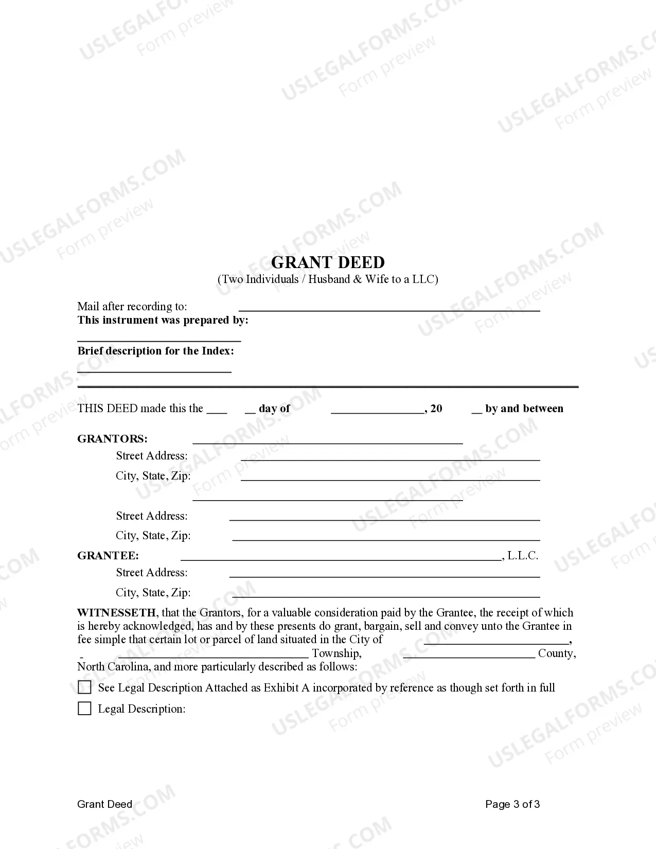 Preview Grant Deed from Husband and Wife, or two Individuals, to a Limited Liability Company