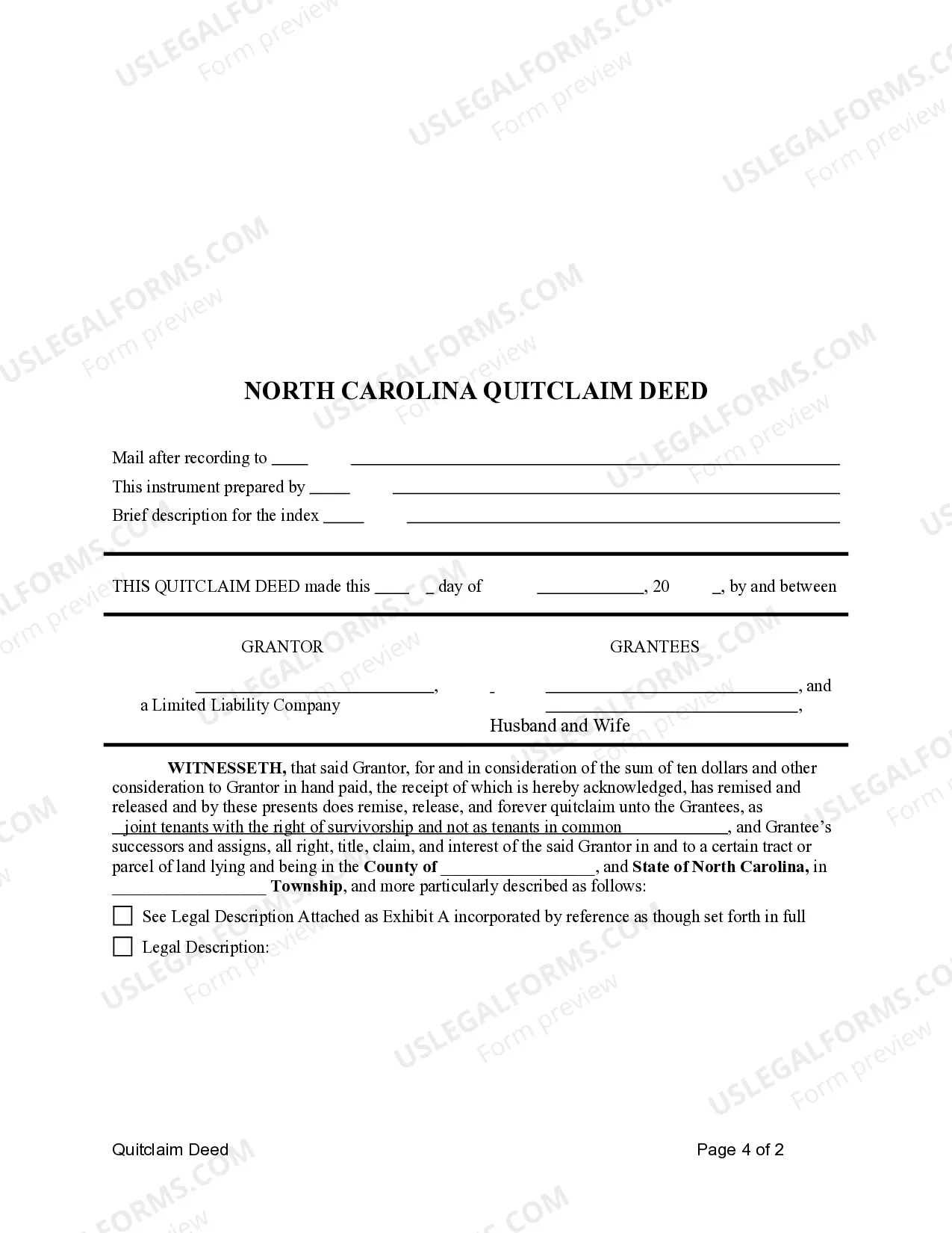 Preview Quitclaim Deed from Limited Liability Company to a Husband and Wife or Two Individuals