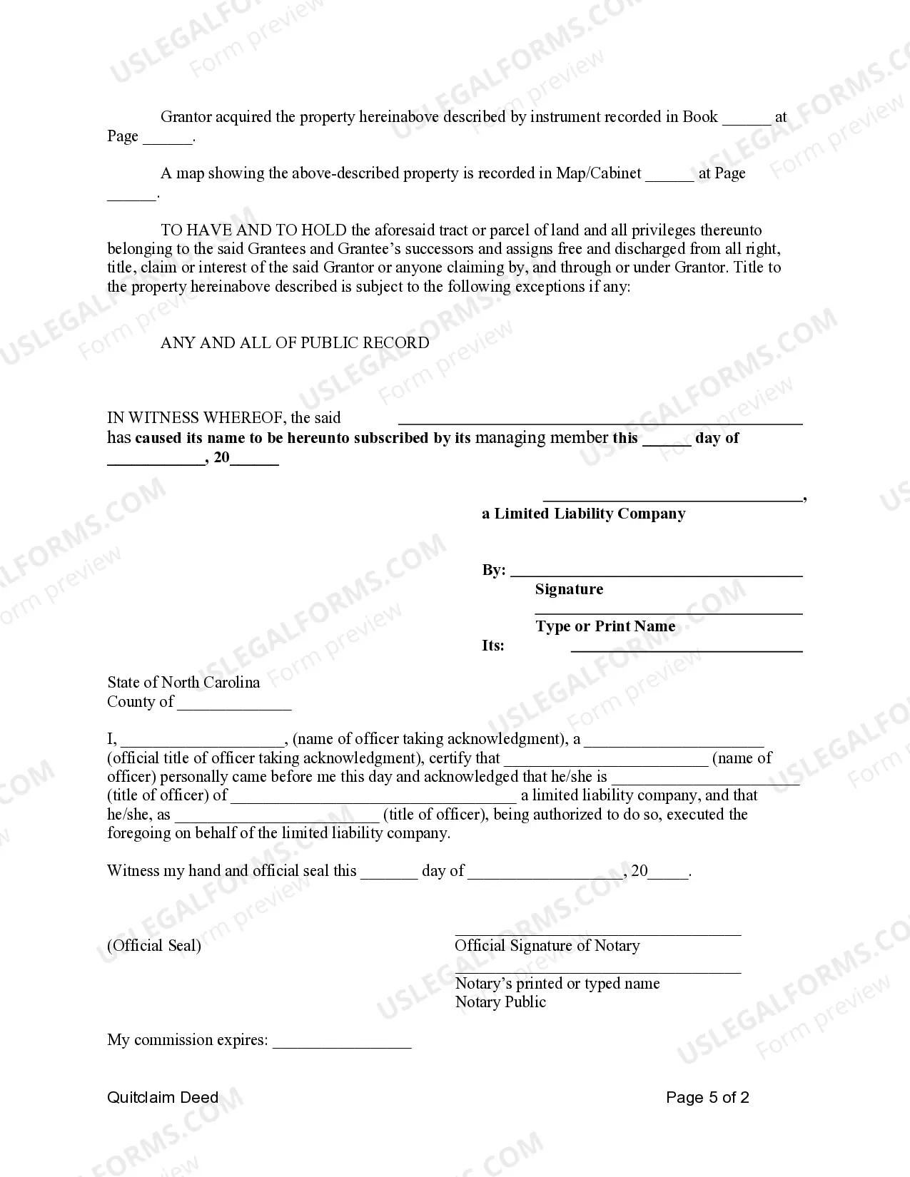 Preview Quitclaim Deed from Limited Liability Company to a Husband and Wife or Two Individuals