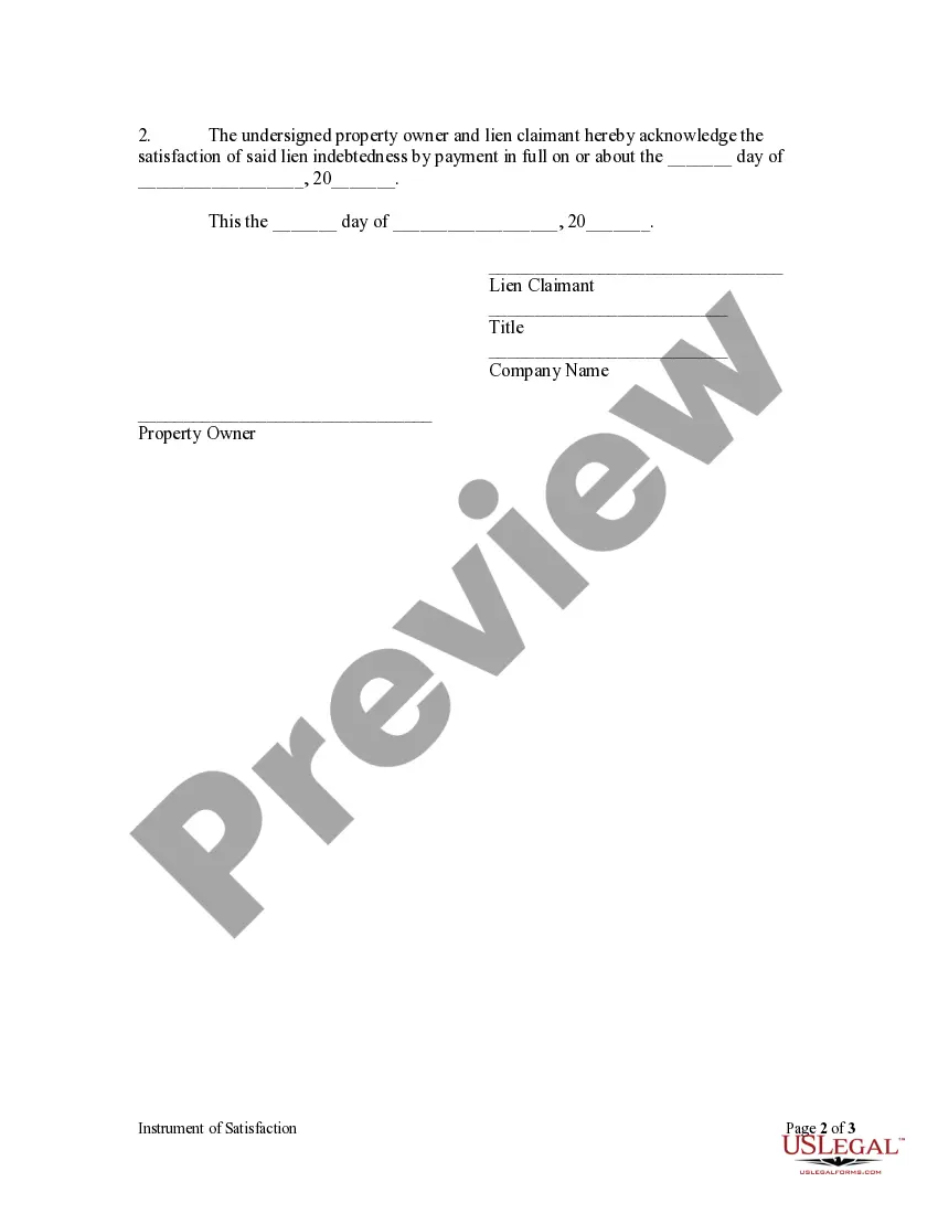 Get Instrument of Satisfaction by Corporation Preview Instrument of Satisfaction by Corporation
