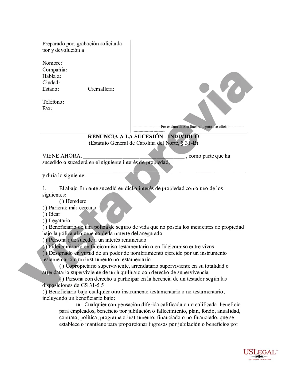 Preview Carolina del Norte Renuncia y descargo de responsabilidad del inquilino conjunto o interés de arrendamiento
