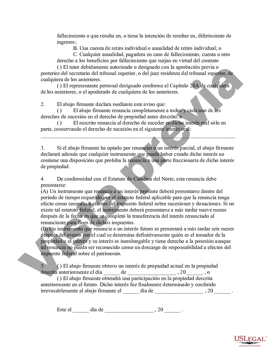 Preview Carolina del Norte Renuncia y descargo de responsabilidad del inquilino conjunto o interés de arrendamiento