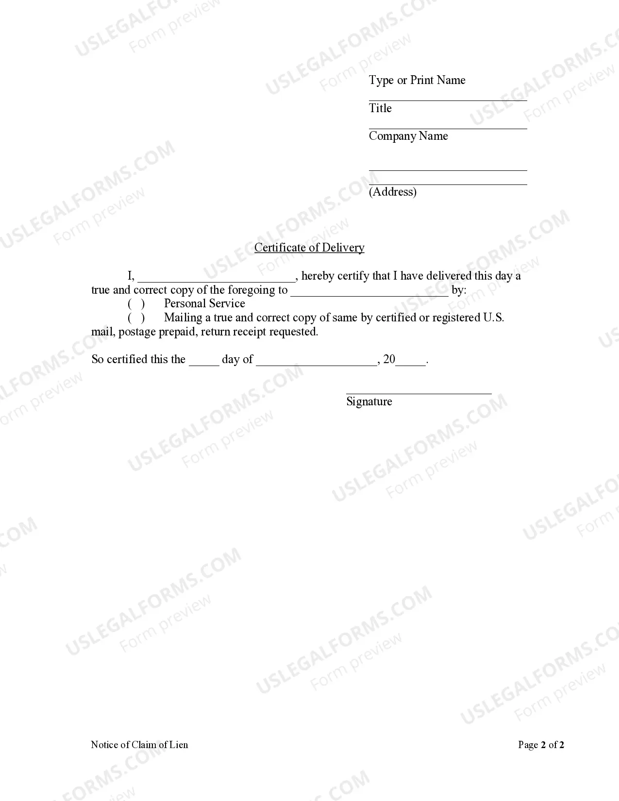 Preview Notice of Claim - Subcontractor 1,2,or 3rd tier - Corporation