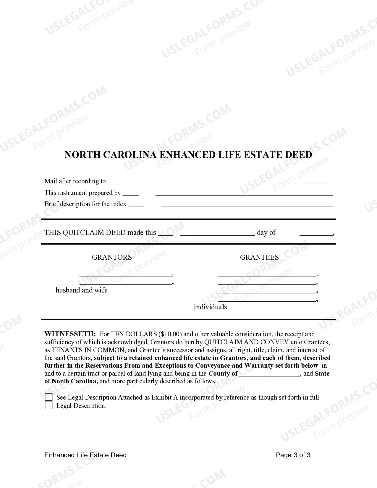 Preview Enhanced Life Estate Deed (Lady Bird) from Husband and Wife, or Two Individuals, to Four Individuals as Tenants in Common.