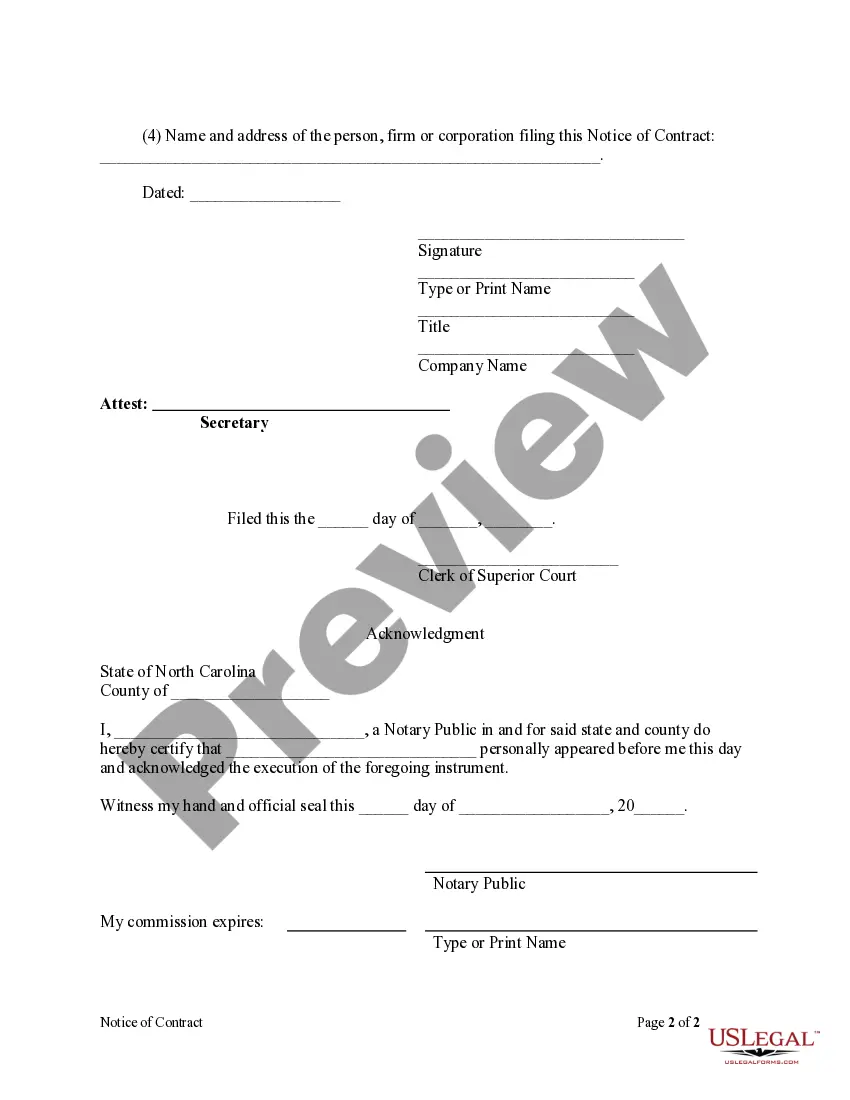 Preview Notice of Contract - Corporation