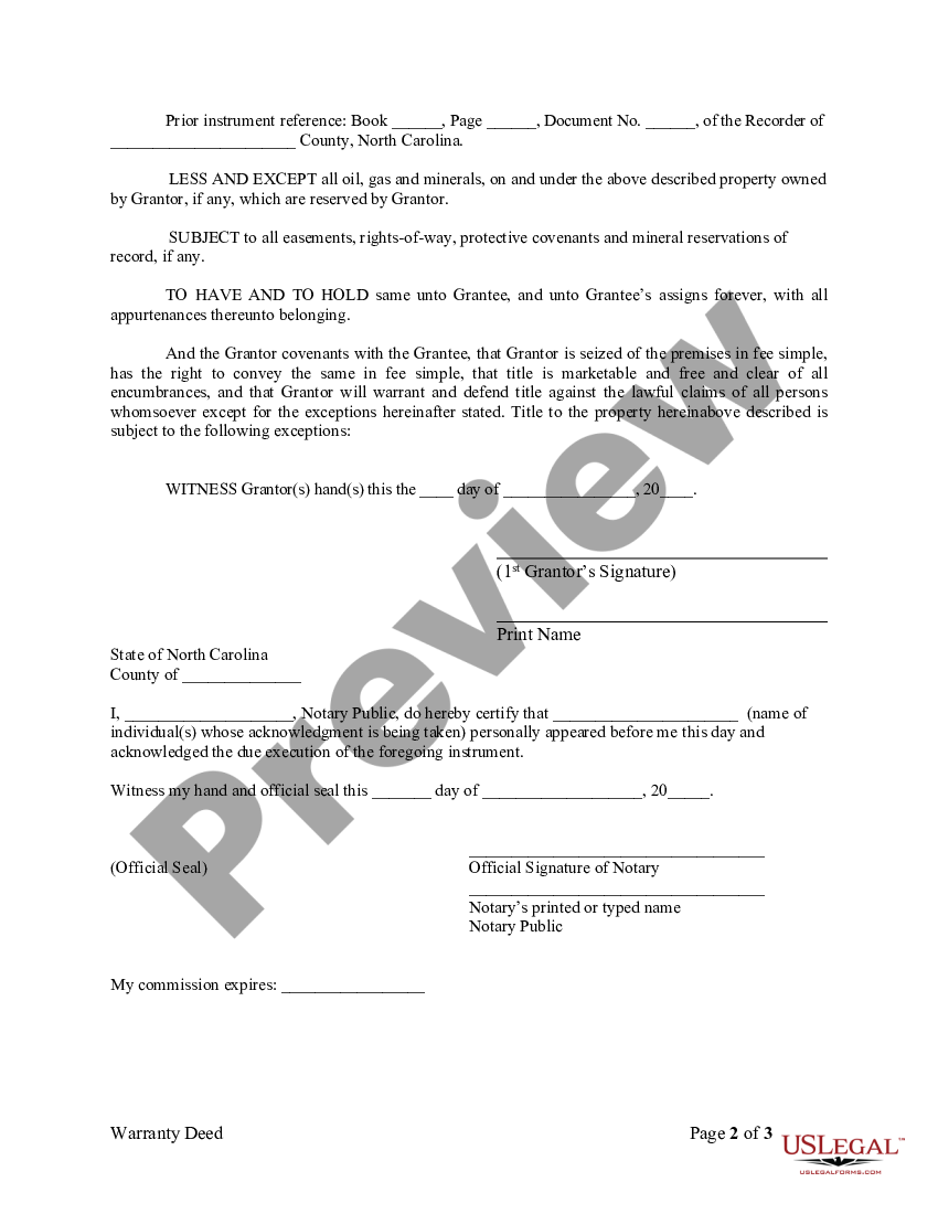 North Carolina General Warranty Deed from Individual to LLC - North ...