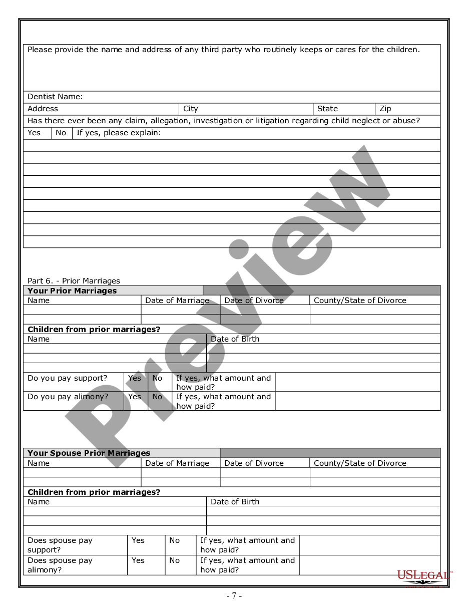 page 6 Divorce Worksheet and Law Summary for Contested or Uncontested Case of over 25 pages - Ideal Client Interview Form preview