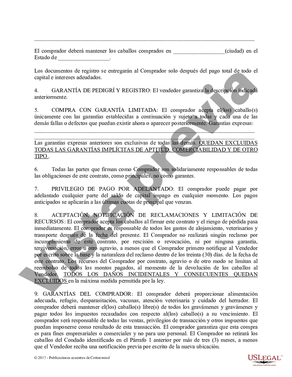 Preview Acuerdo de seguridad y compra a plazos con garantías limitadas - Formularios equinos de caballos
