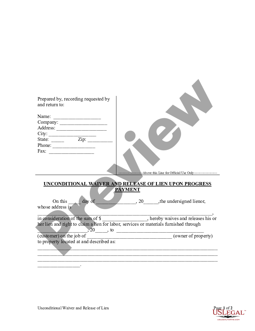 Cary North Carolina Unconditional Waiver and Release of Lien Upon