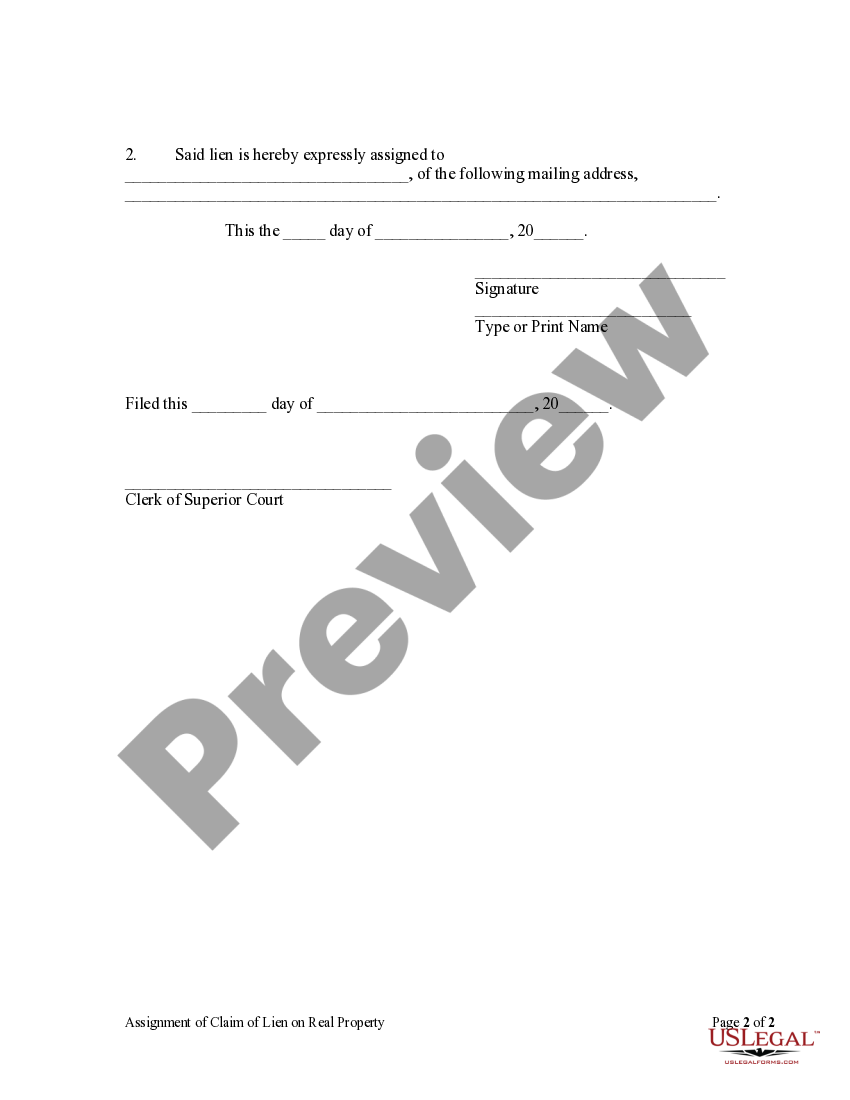 Wilmington North Carolina Assignment of Claim of Lien on Real Property North Carolina Lien