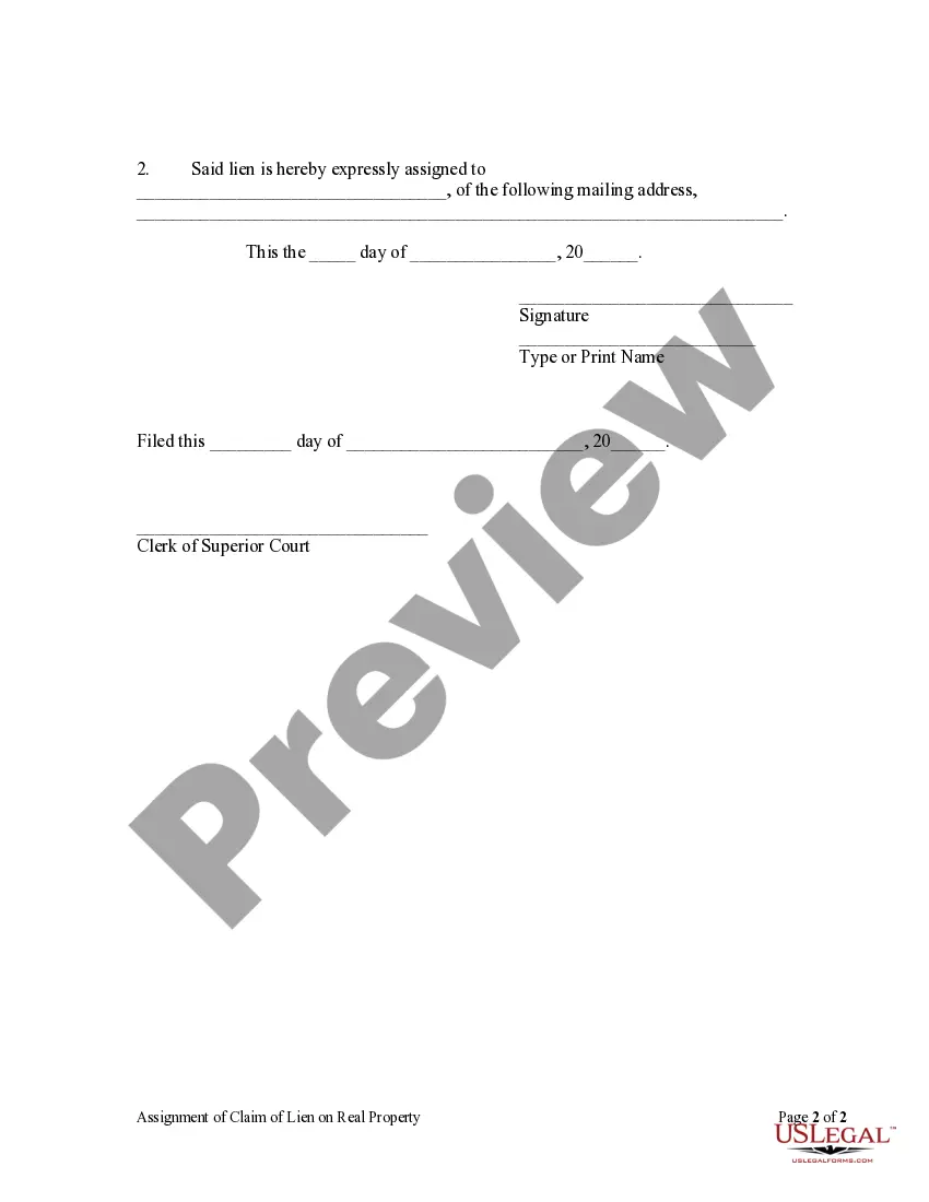 Preview Assignment of Claim of Lien on Real Property - Individual