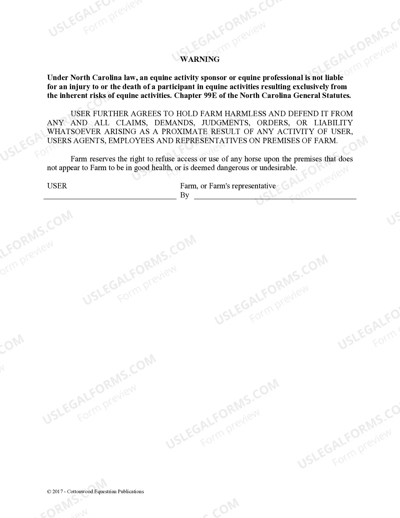 Preview Facility Release Agreement - Show Or Clinic - Horse Equine Forms