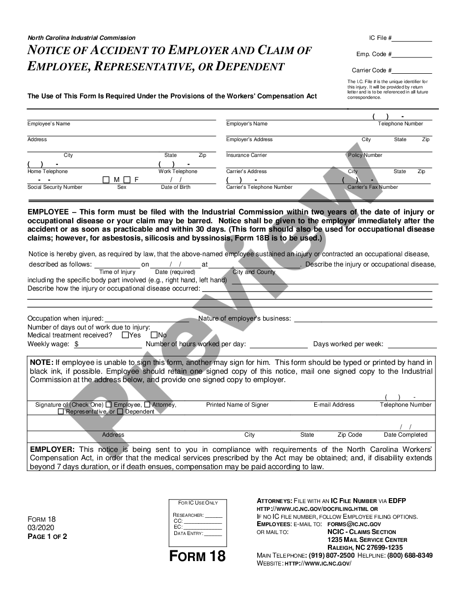 form Notice of Accident to Employer for Workers' Compensation preview