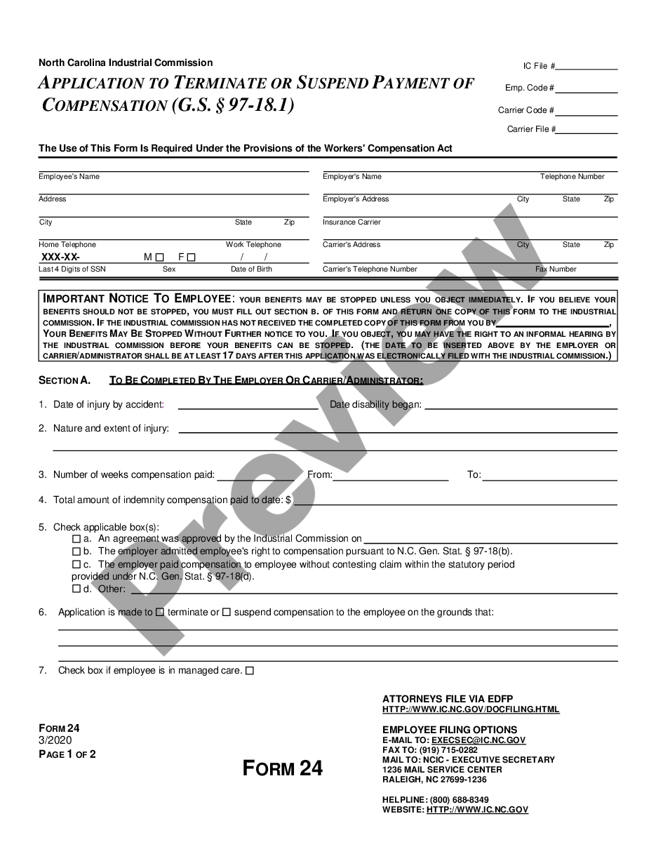 page 0 Application to Terminate or Suspend Payment for Workers' Compensation preview