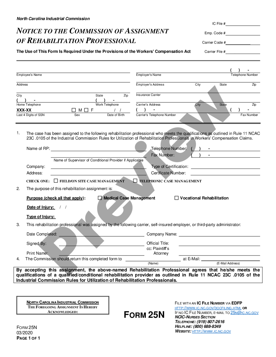form Notice of Assignment of Rehabilitation Professional for Workers' Compensation preview