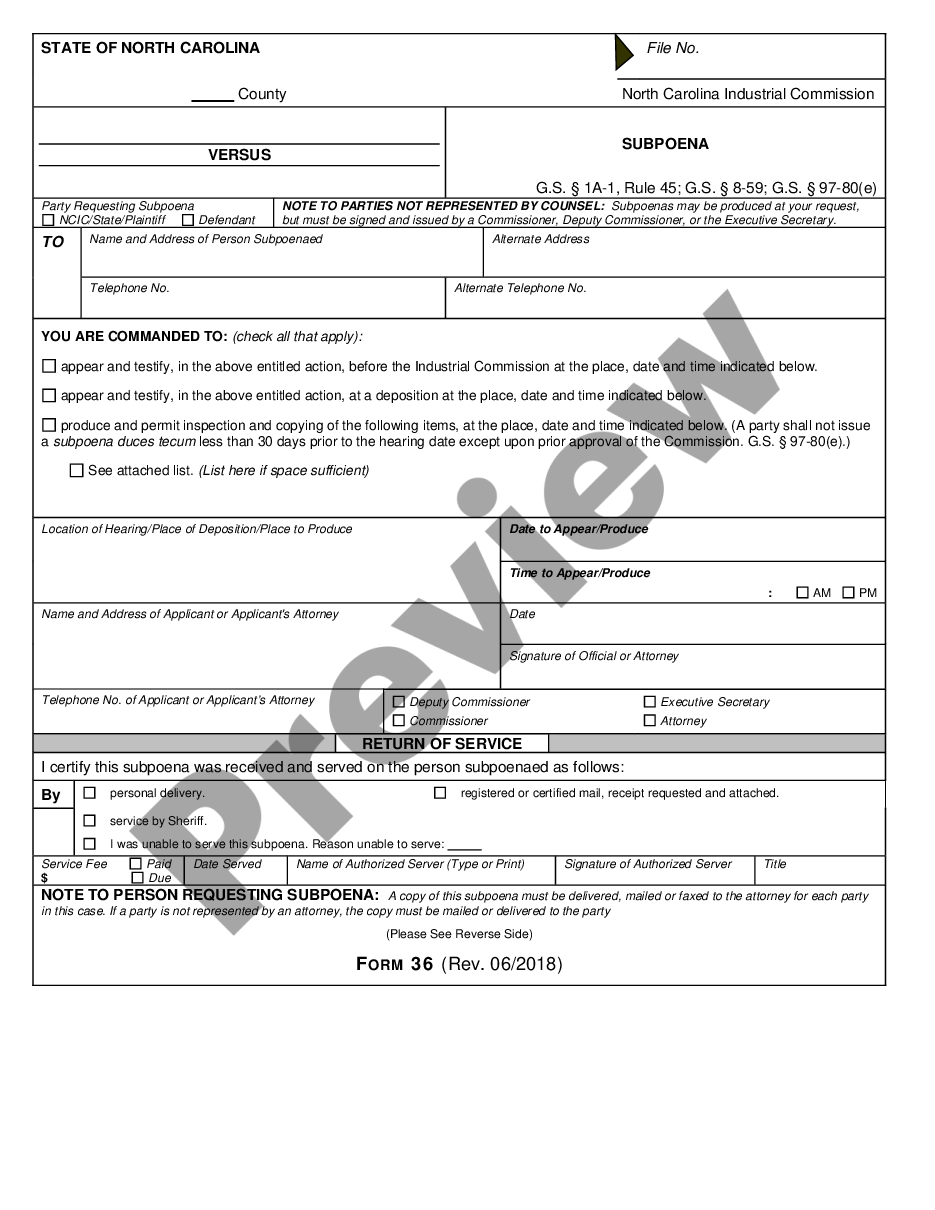 page 0 Subpoena for Witness for Workers' Compensation preview