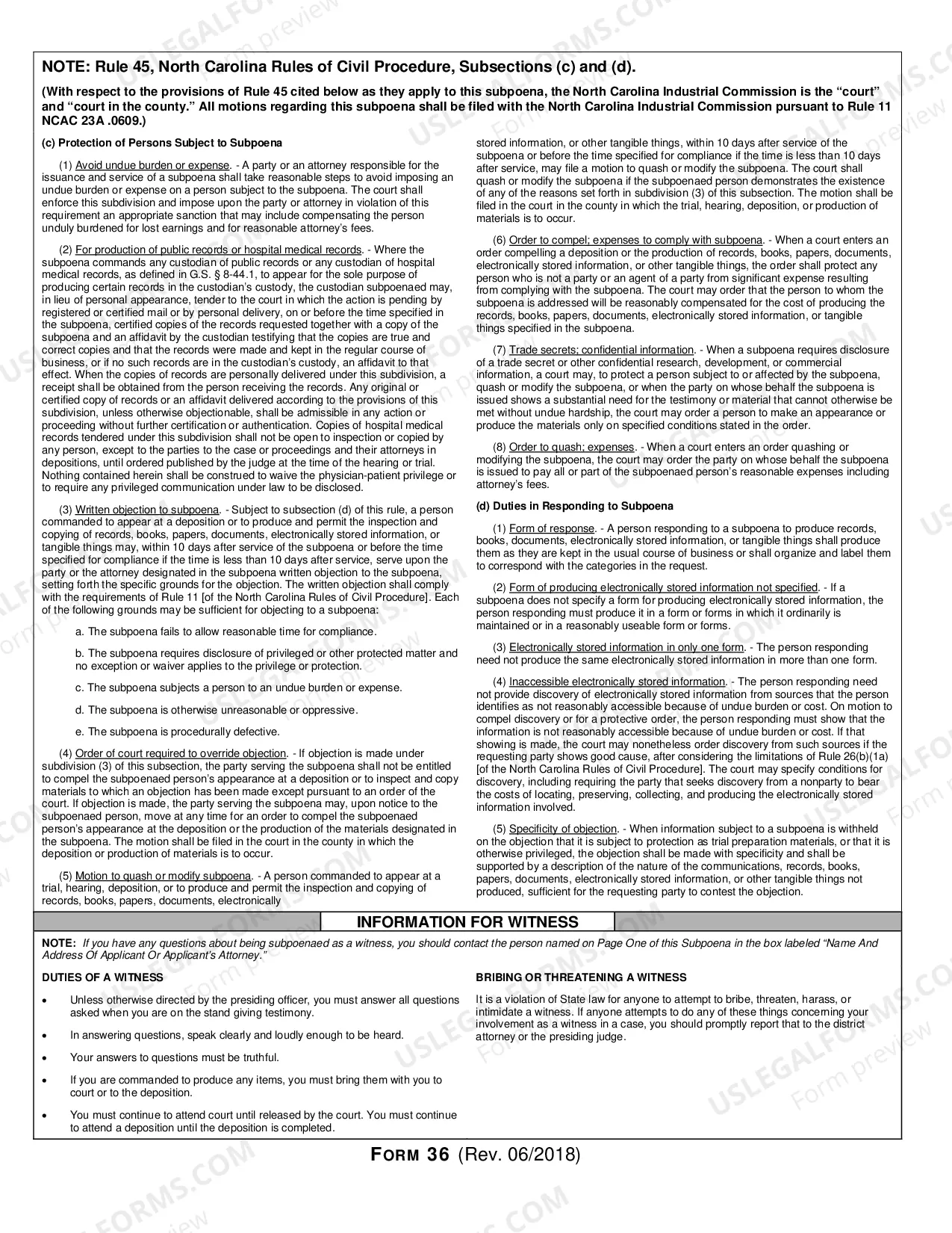 Preview Subpoena for Witness for Workers' Compensation