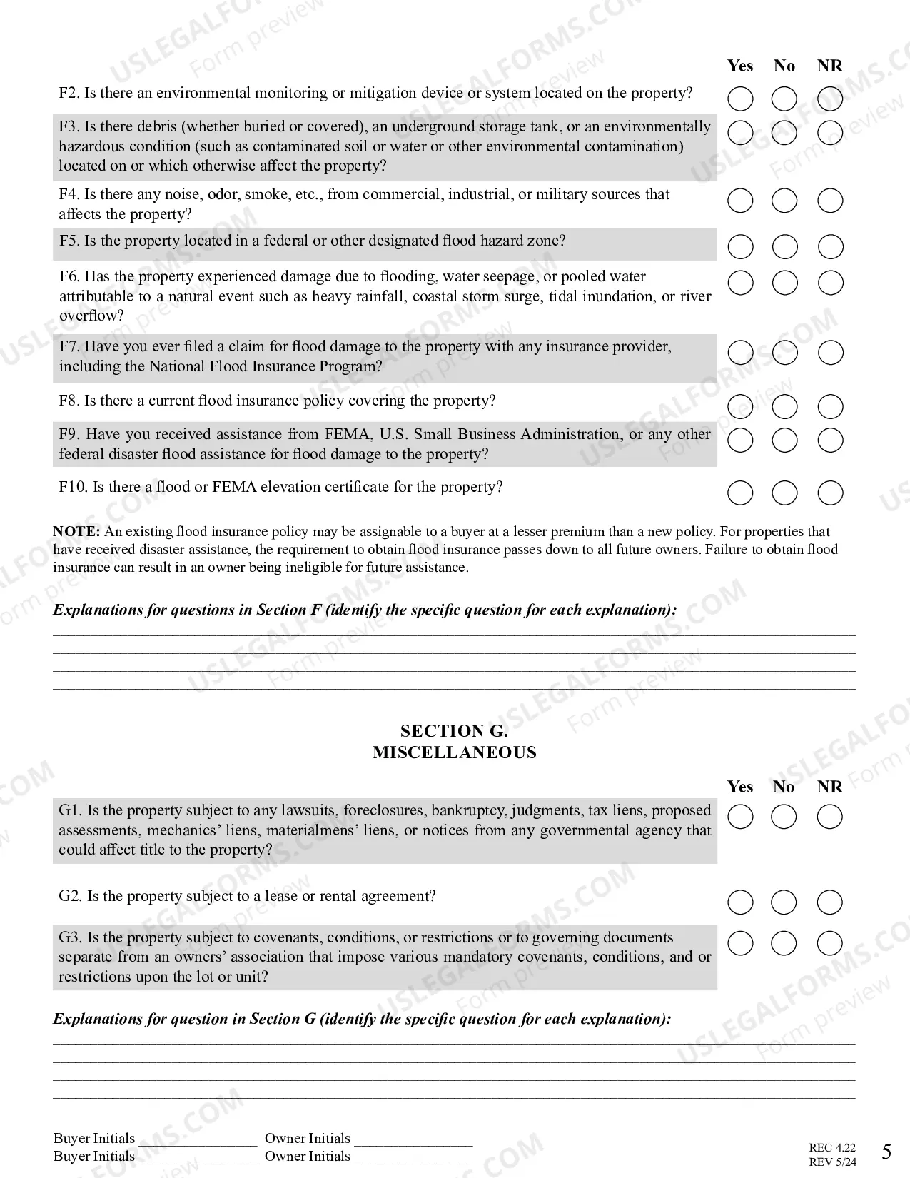 Preview Residential Real Estate Sales Disclosure Statement