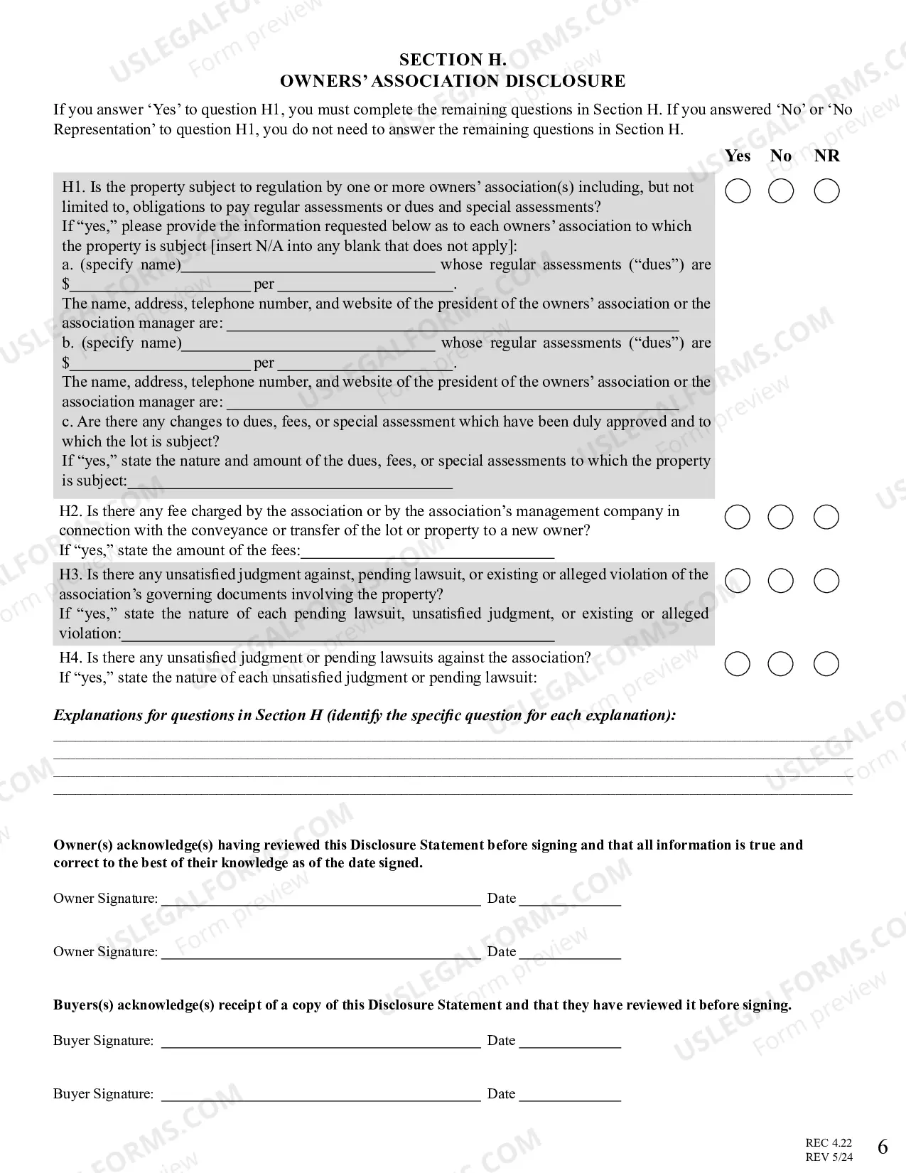 Preview Residential Real Estate Sales Disclosure Statement