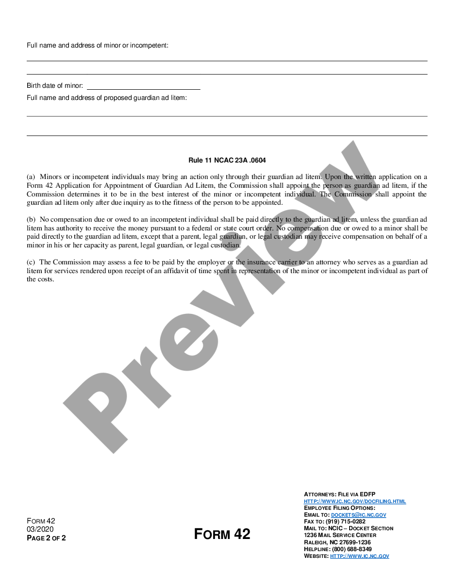 page 1 Application for Appointment of Guardian Ad Litem for Workers' Compensation preview