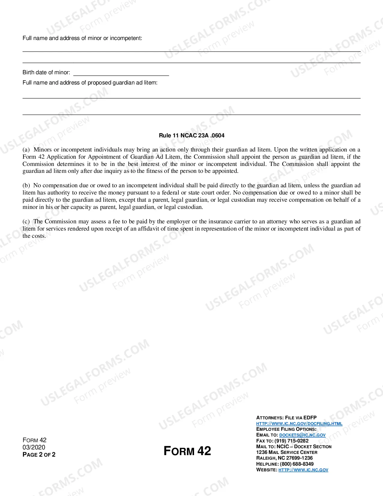 Preview Application for Appointment of Guardian Ad Litem for Workers' Compensation