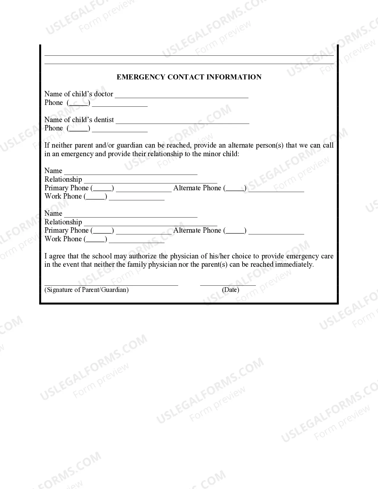 Preview North Carolina Emergency Contact Information