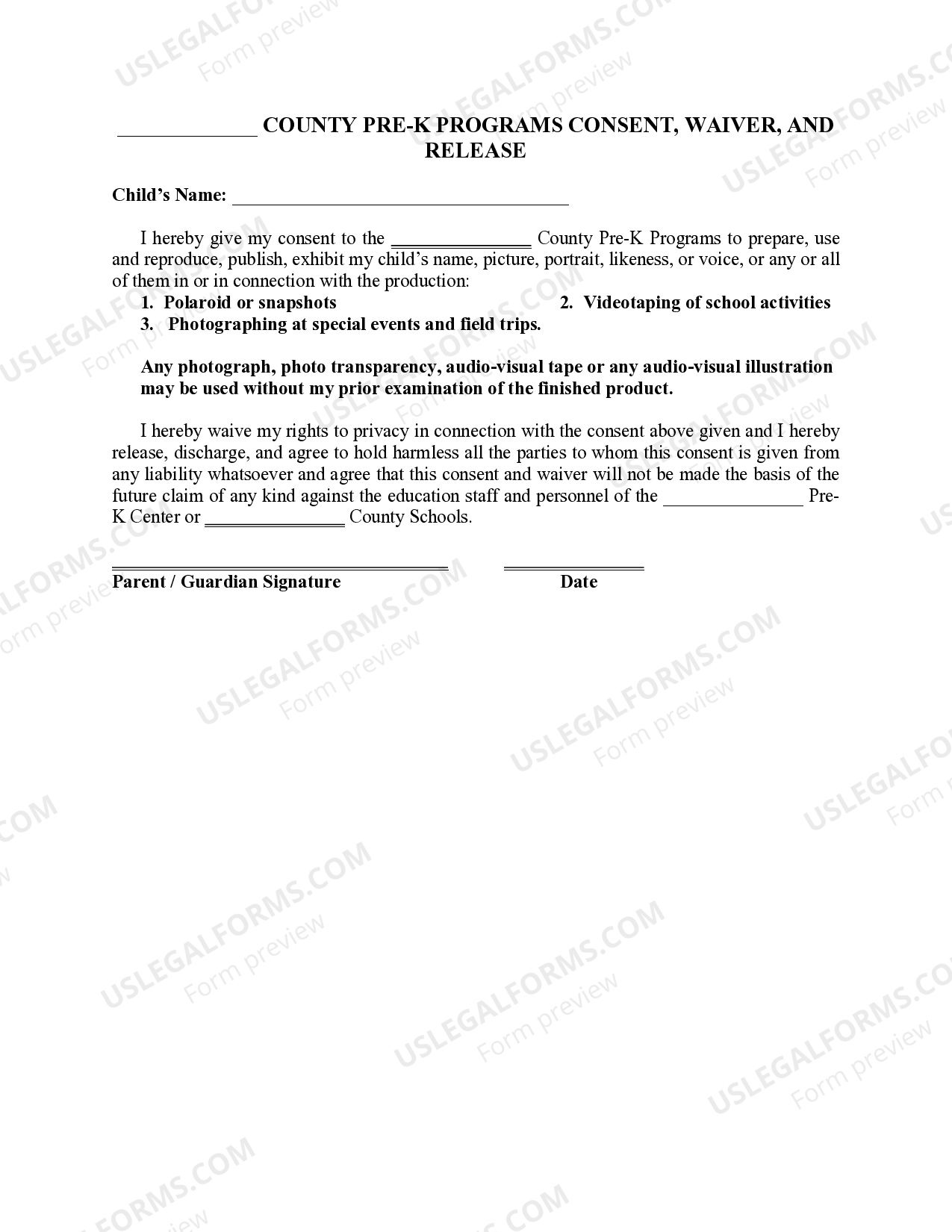 North Carolina Waiver and Release of Liability US Legal Forms