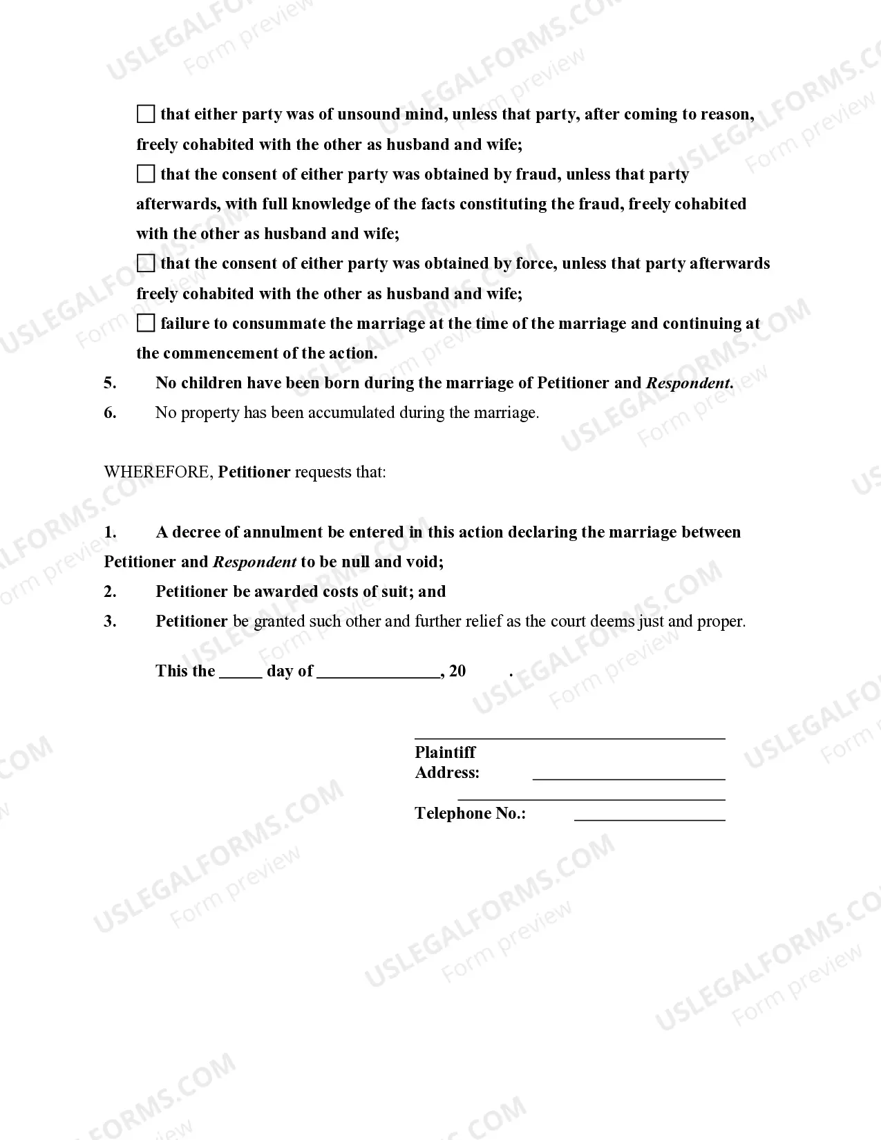 Preview Complaint to Annul Marriage