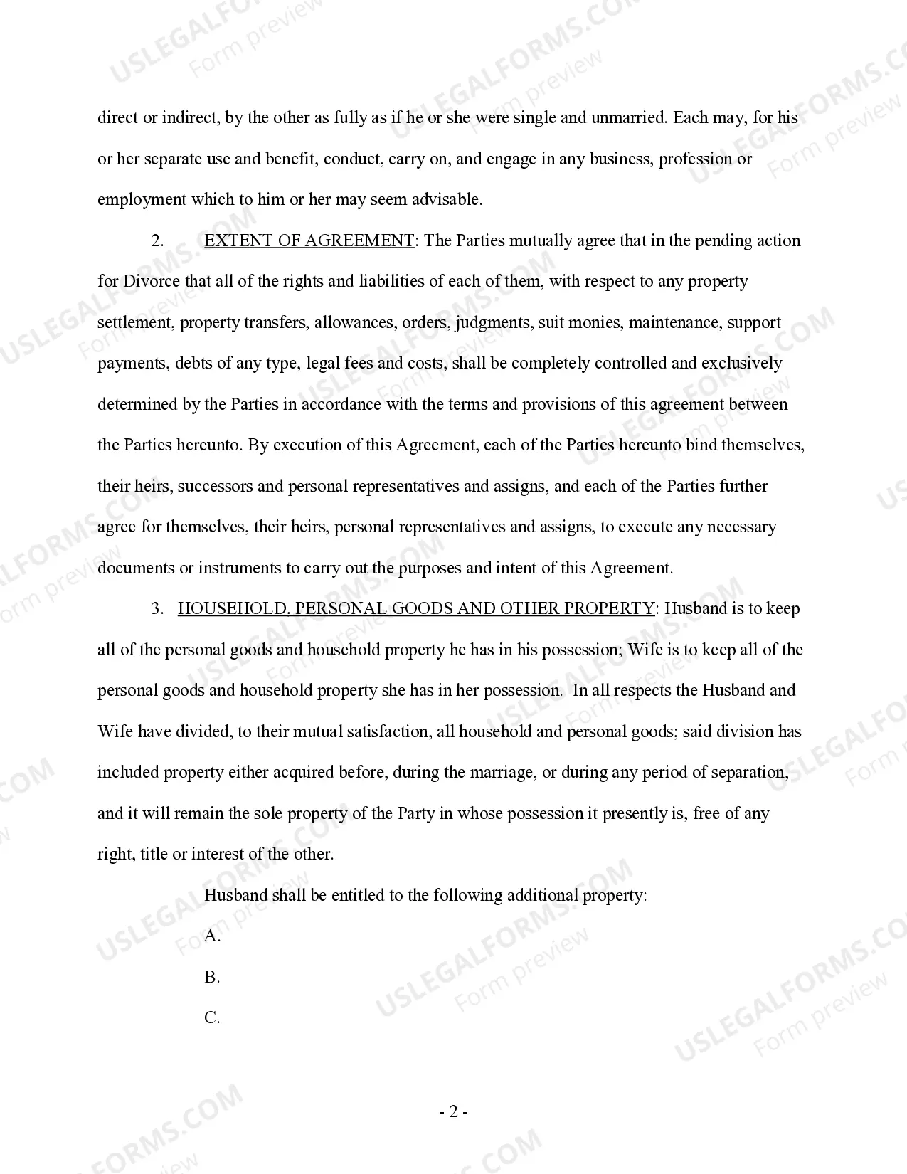 Preview Property Settlement Agreement - No Children