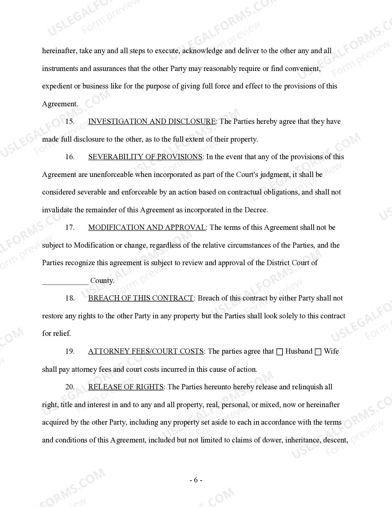 Preview Property Settlement Agreement - No Children