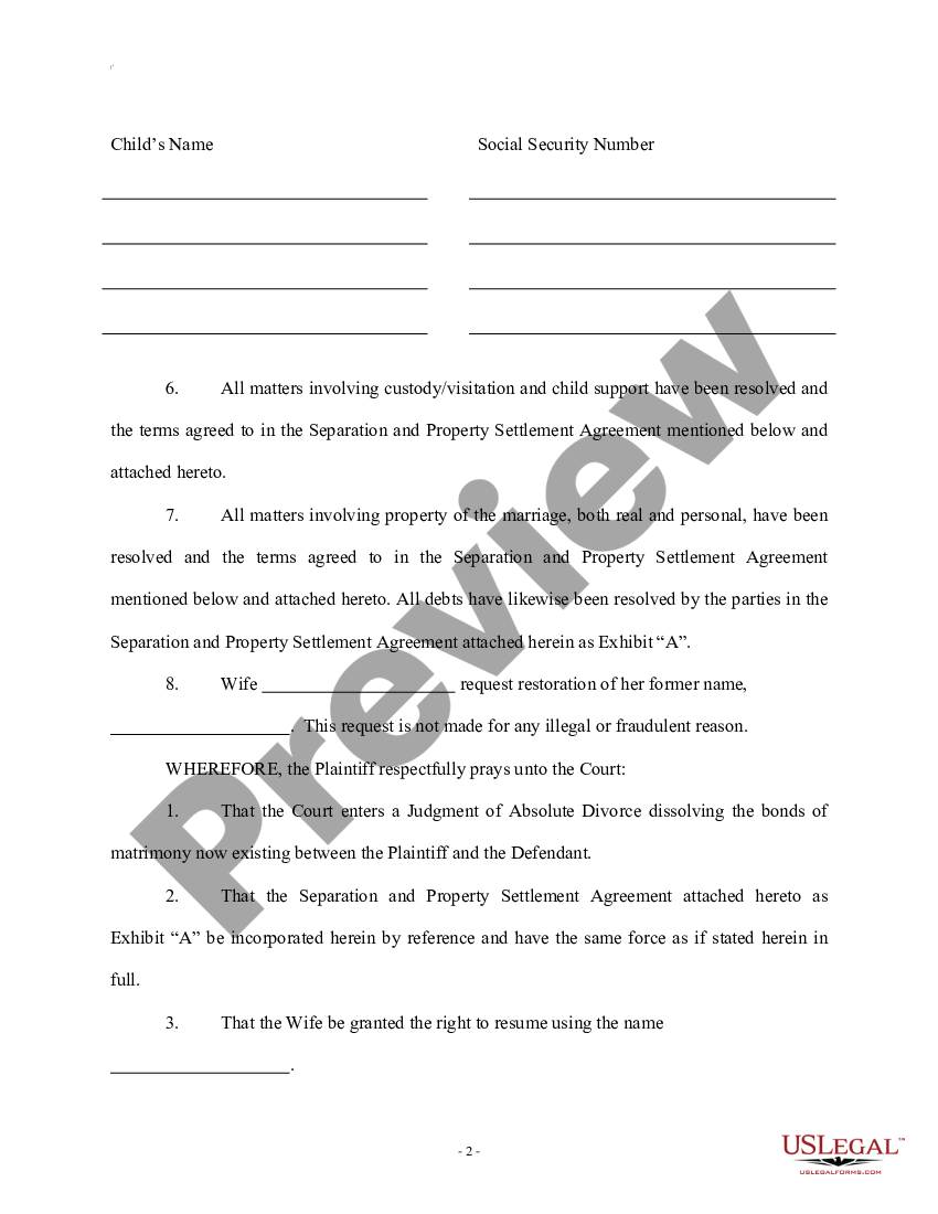 north carolina complaint for absolute divorce north