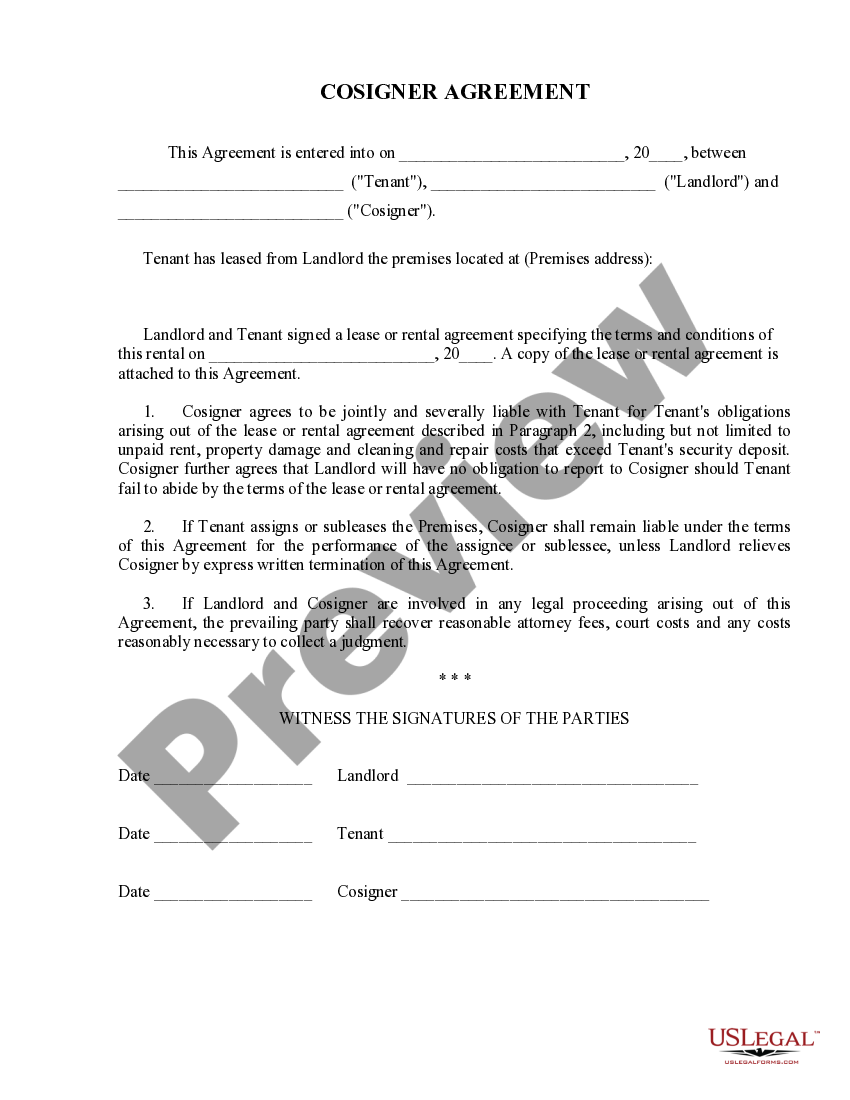 Cosigner For Apartment Form US Legal Forms