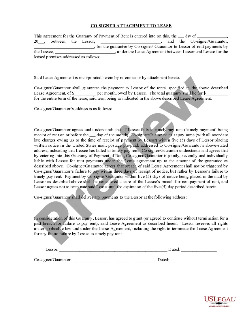 Get Guaranty Attachment to Lease for Guarantor or Cosigner Preview Guaranty Attachment to Lease for Guarantor or Cosigner