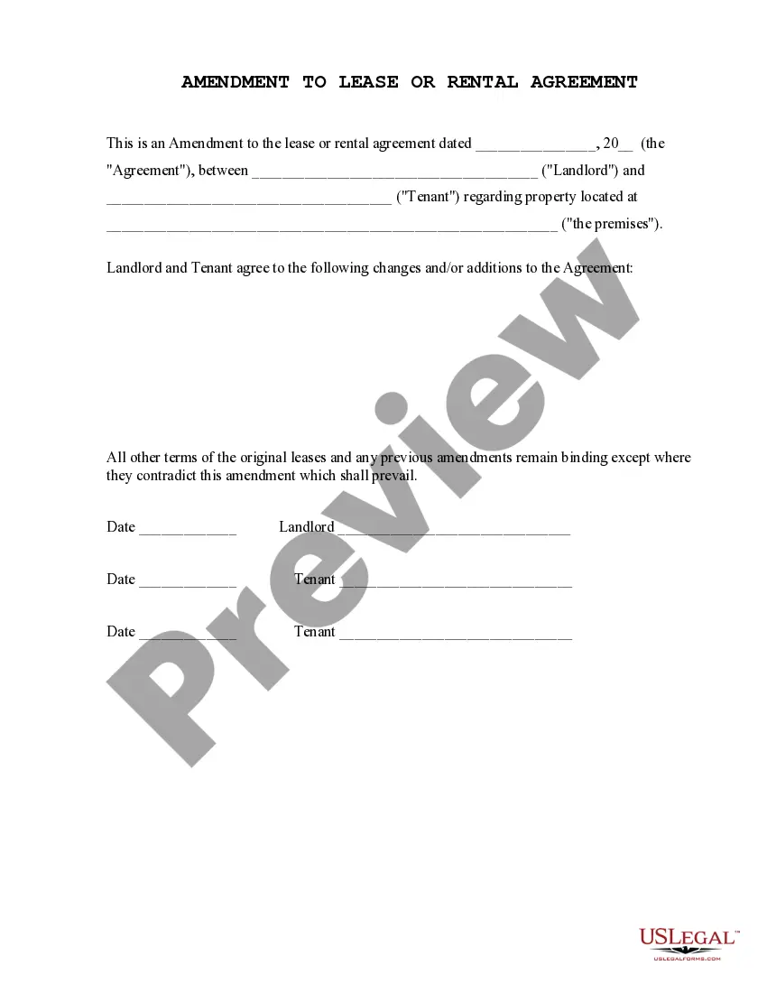 Preview Amendment to Lease or Rental Agreement