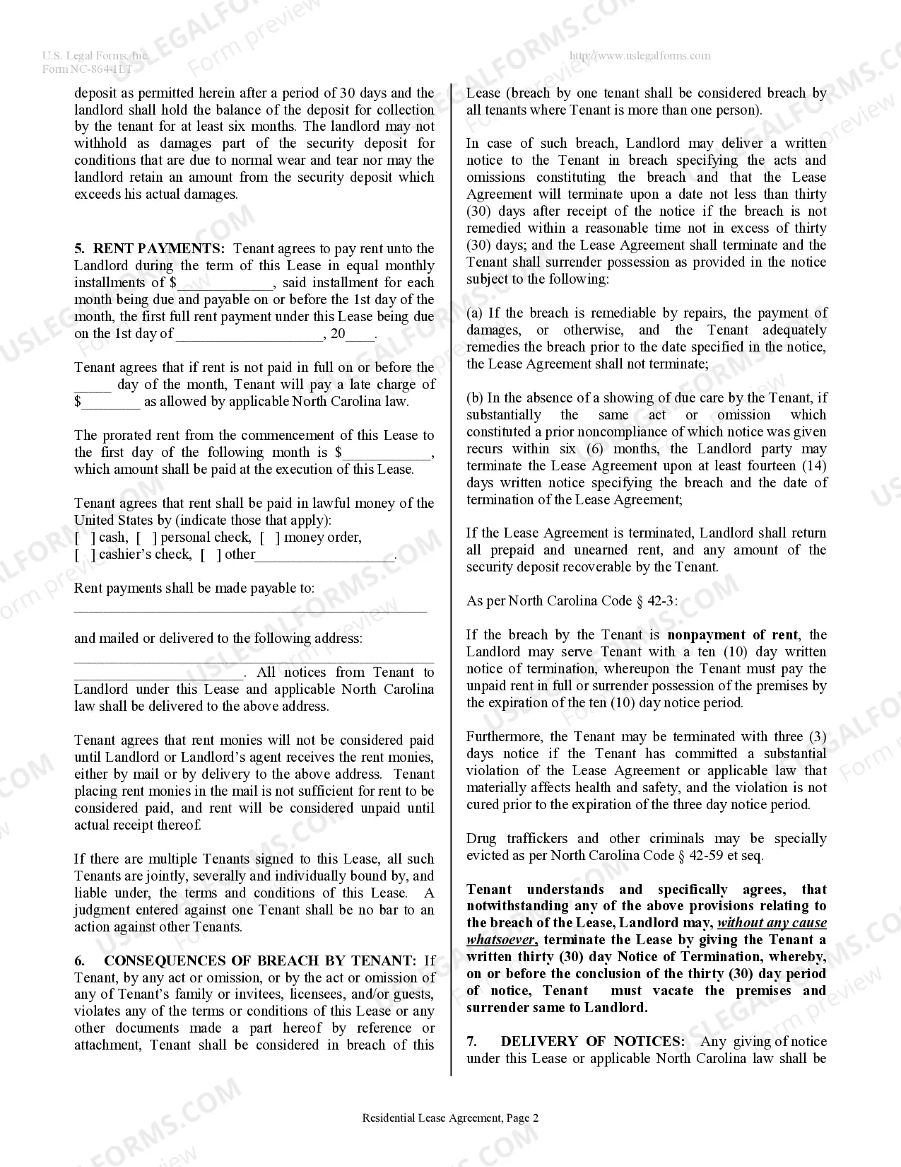 Preview Residential Lease or Rental Agreement for Month to Month