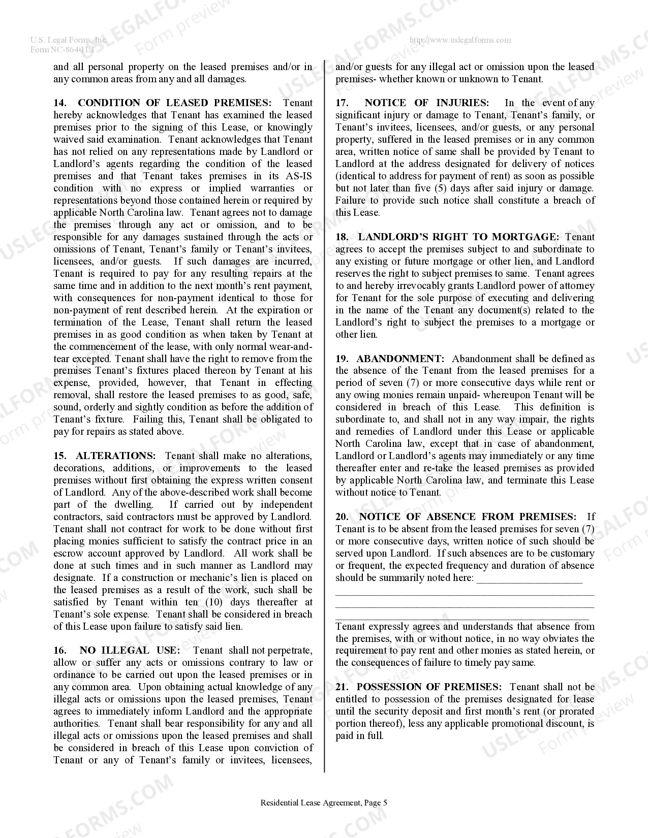 Preview Residential Lease or Rental Agreement for Month to Month